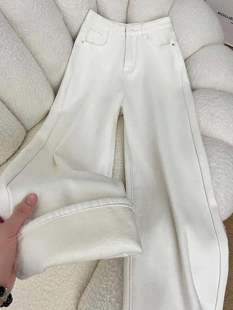 

Джинсы с высокой талией и широкими штанинами на подкладке Fce. Женские осенне-зимние новые драпированные брюки длиной до пола. Груша ape Body Love W...