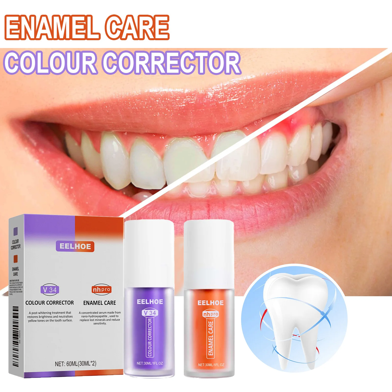 

V34 Purple Teeth Whitening Toothpaste & Kit Remove Plaque & Stains Deep Cleaning Oral for Fresh Breath Dental Bleaching Care Set