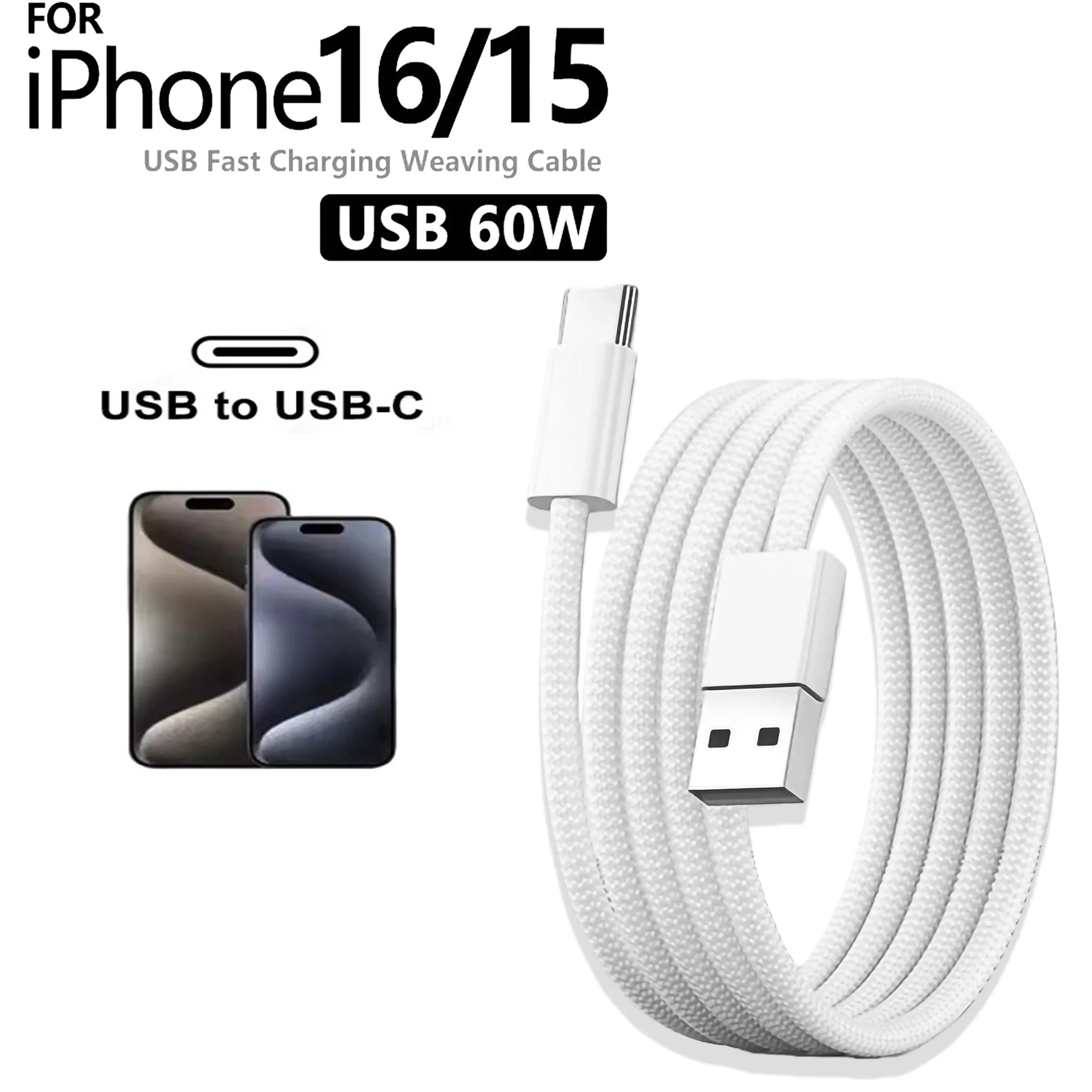 60W PD USB auf USB-C Schnellladekabel für iPhone 17 16 Pro Max 15 Plus Typ-C Schnellladegerät für Xiaomi Samsung Kabel