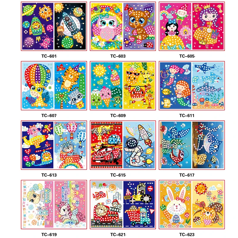 Kids Creative Geometry Shape Cognition Pairing Mosaic Stickers Early Educational Toys Mermaid Princess Animal Puzzle Dot Sticker