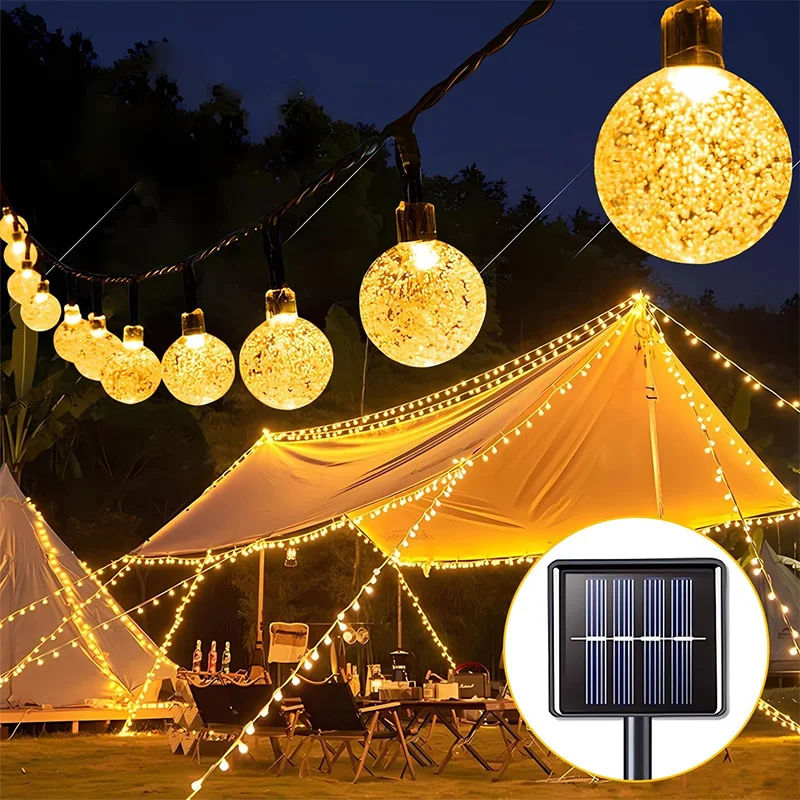 Guirxiété lumineuse solaire en cristal extérieur, lumière dégradée, guirxiété de Noël, 8 modes, étanche, lumière pour décor de fête de jardin