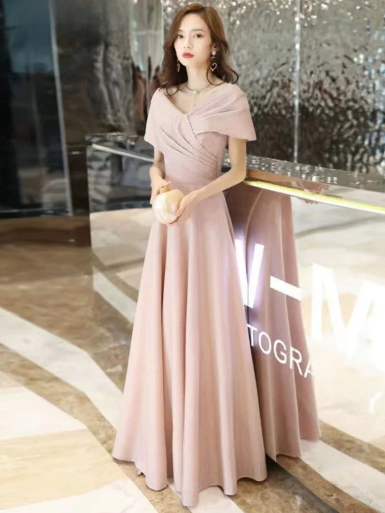 

Ele Pink Evening Gown V-Ne Long Dr for Women Suitable for Birthday Parties Weddings Concerts And Other Events