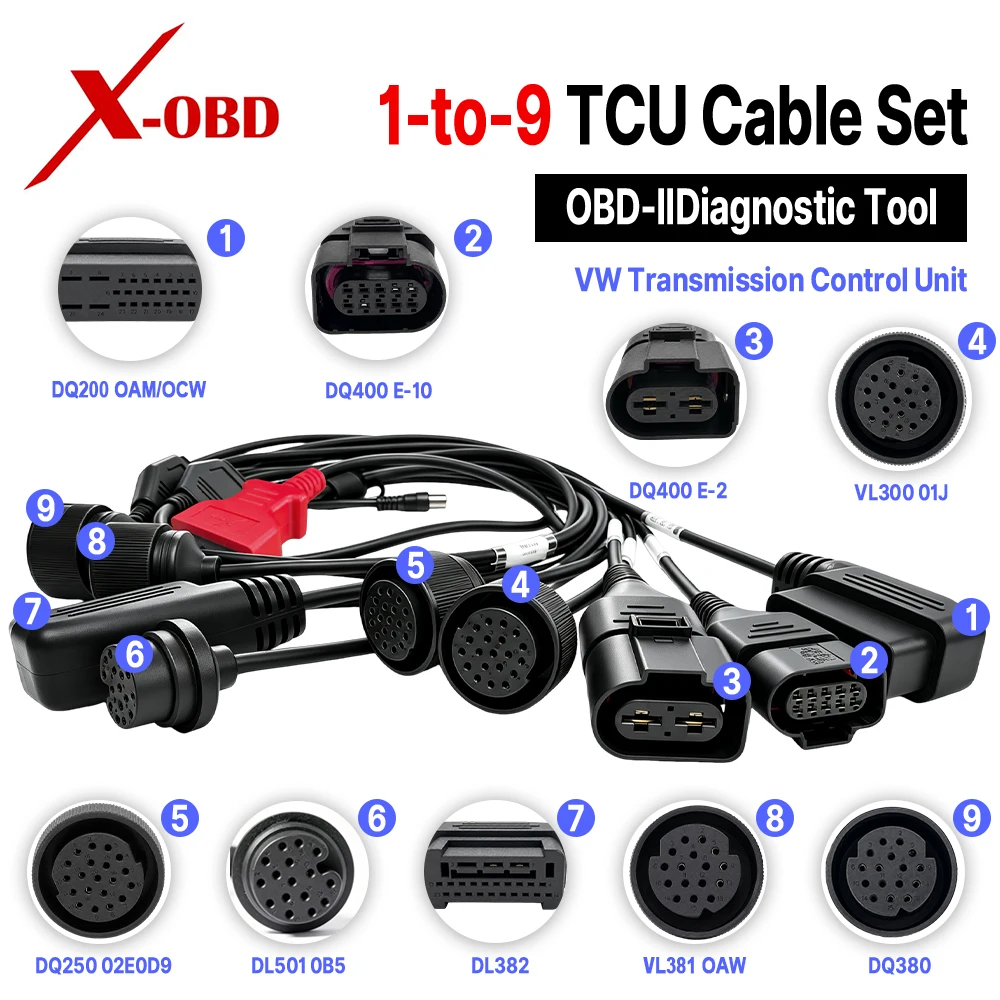 VAG DSG TCU Cable Set 9-in-1–DQ200 DQ250 DQ381 DL382 DQ500+VL381 DQ400e DL501 – Bench Flash Read Write Clone for PCMflash Ktag