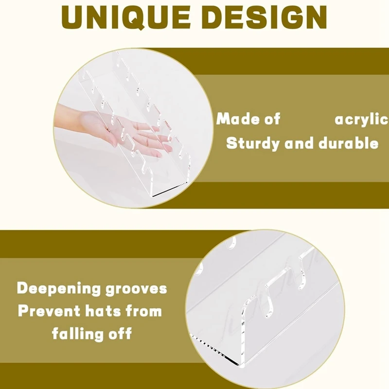 ชั้นวางหมวก, 1 ชิ้นไม่ติดตั้งอะคริลิหมวกสําหรับ 7 หมวกเบสบอล, ชั้นวางหมวกสําหรับเบสบอล, โปร่งใส