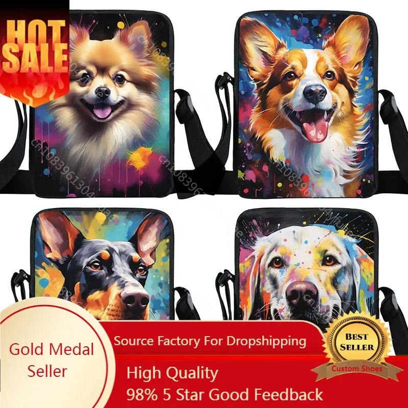 

Watercolor Graffiti Dog Print Crossbody Bag Beagle Chihuahua Painting Women Handbag Shoulder Storage Bags Casual Messenger Bag