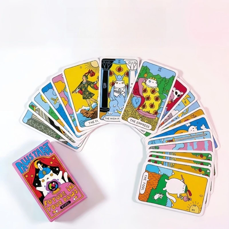 Cartes de tarot à motif de chat de dessin animé mignon, design exquis, cartes de divination et de prédiction pour les amis, jeux de divertissement pour les fêtes