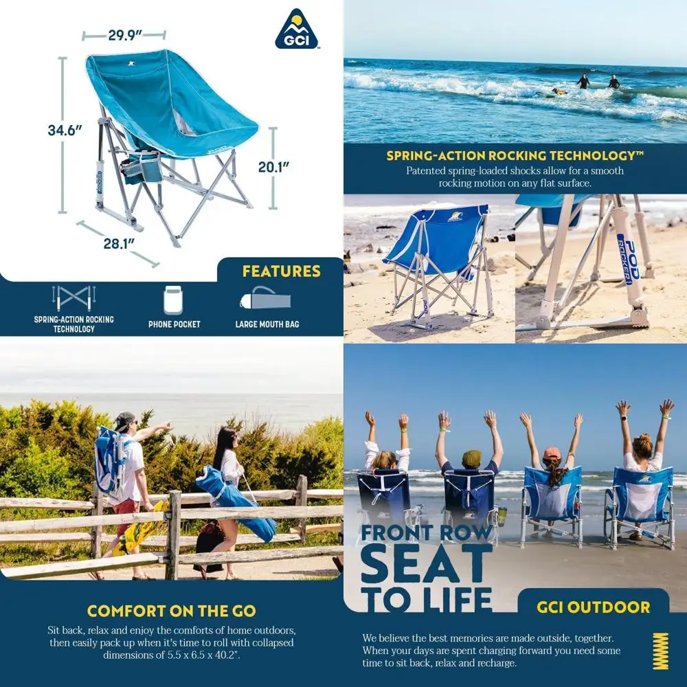 

Pod Rocker Beach Chair | Collapsible Folding Rocking Chair with Drink Holder & Portable Carry Bag — Saybrook Blue