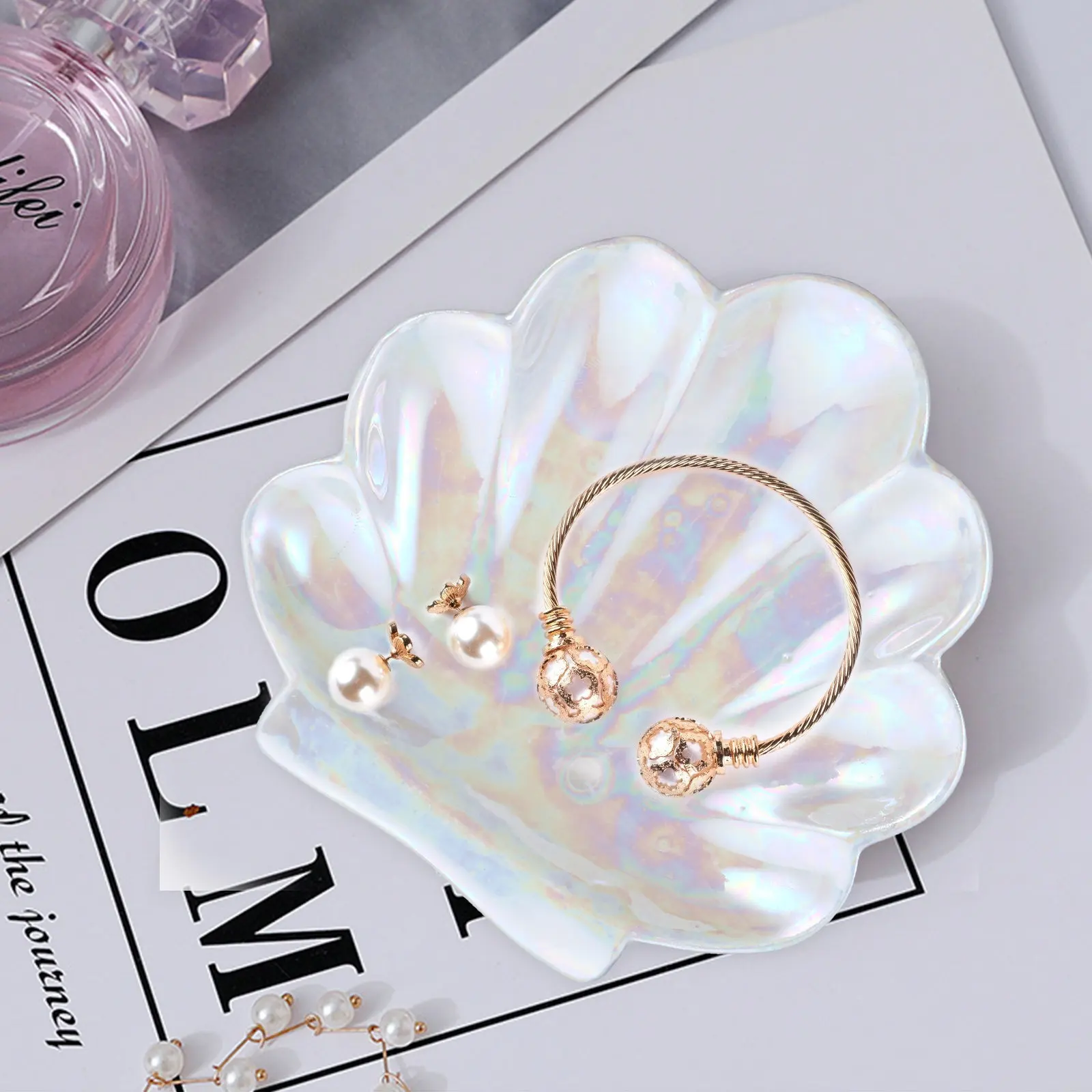 

1Pcs Shell Shaped Jewelry Storage Tray Ceramic Ring Earring Necklace Holder Party Desktop Decor Jewelry Dish Organizer