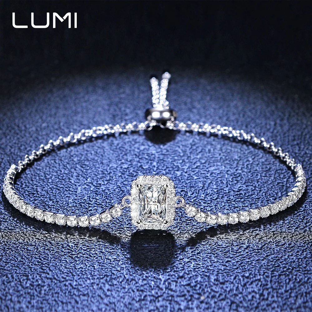 

Elegant 1-2CT Radiant Shape Moissanite S925 Silver Bracelet Adjustable for Fashionable Simple Office Lady Commuting Accessory