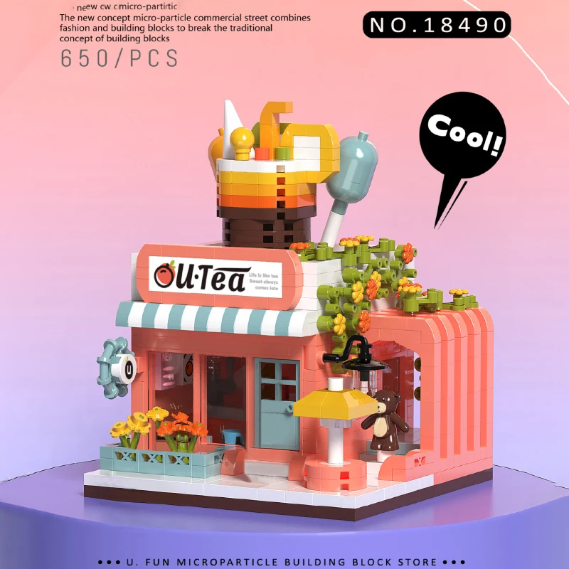 City Store Building Blcoks Children Gift Street View Cofee Flower Shops Mini Bricks Toys Figure Plastic Model Home Deceration