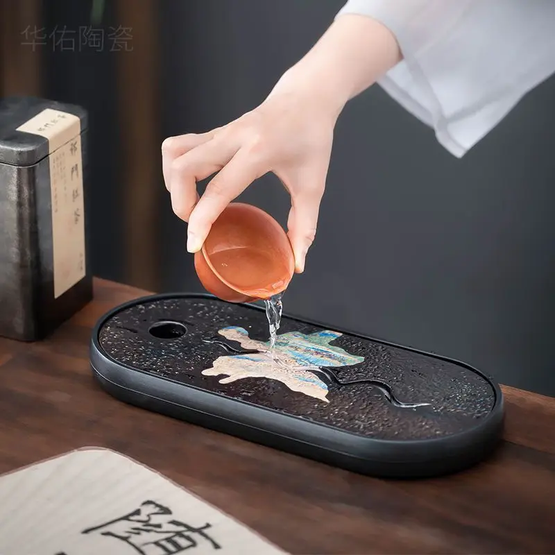 Household Tea Tray Color-changing Small One Exquisite Water Storage Dry Foam Tray Water Storage Chinese Tray Single-plate Quick