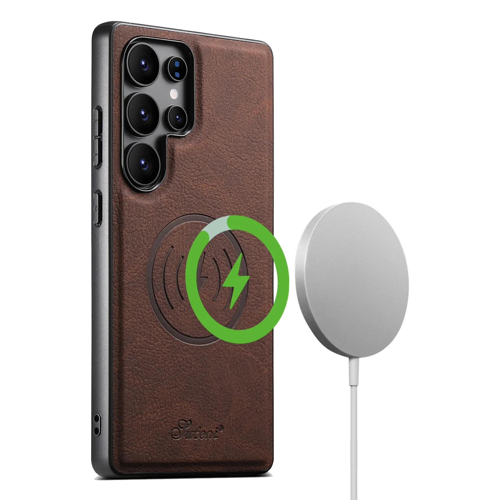EUCAGR Luxus Kunstleder Handyhülle Magnet Drahtloses Laden Mattiertes Gefühl für Samsung Galaxy S25Ultra S24Plus S23 S22 Note20