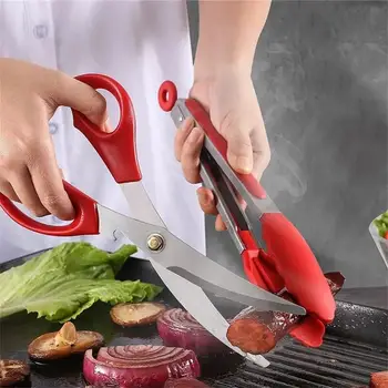 Juego de tijeras para barbacoa de acero inoxidable, herramientas de cocina, tijeras con Clip de silicona para alimentos, juego de barbacoa para acampar al aire libre, Ba coreano para el hogar