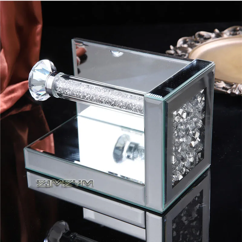 Luxury Rhinestone Crystal Toilet Paper Holder with Shelf Wall Mount Chrome Mirror Bathroom Tissue Roll Holder for Bathroom view 3