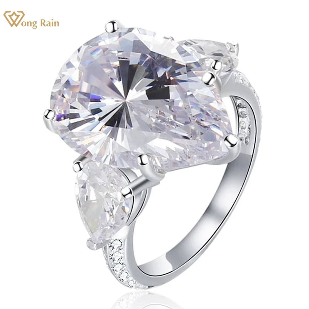 Wong Rain 100% 925 Sterling Silver Pear Cut 13*18 MM Lab Sapphire High Carbon Diamond Gemstone Cocktail Party Rings Fine Jewelry