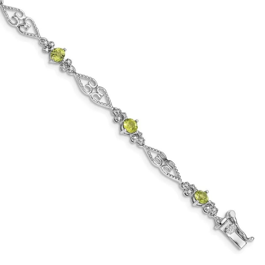 

Sterling Silver Rhodiumplated Diamond Peridot Bracelet