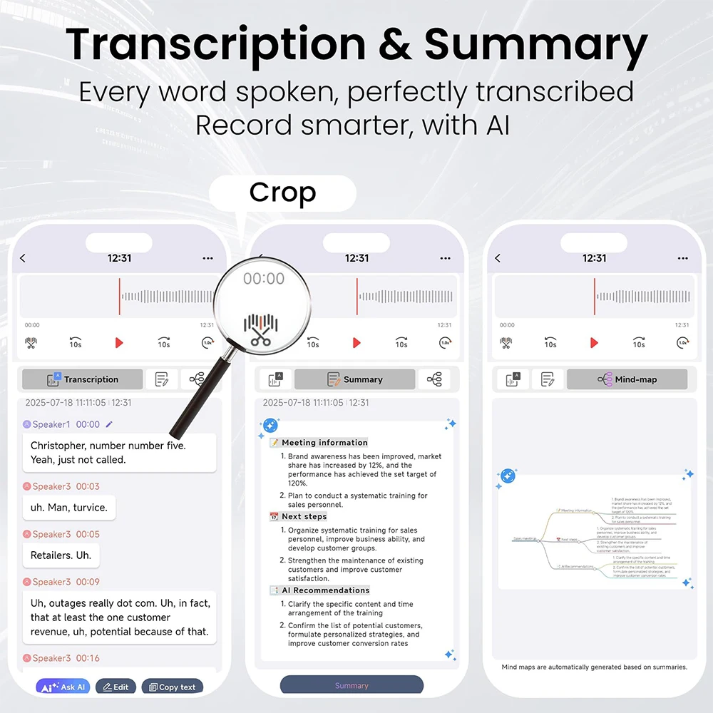 مسجل صوت AI NEWYES Ailog Smart Digital Audio Recorder App Control Transcribe & Summarize ترجمة أكثر من لغة