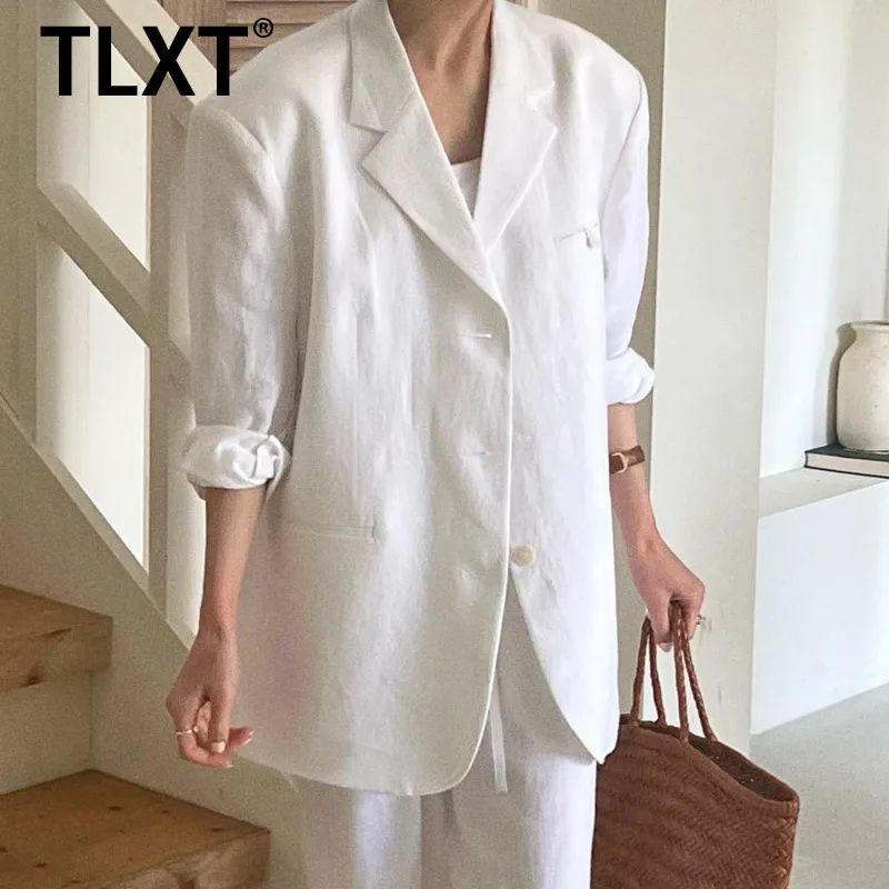 

TLXT Linen Blazer Jacket For Women's 2024 Spring/summer Korean Version, Elegant Casual Design, Thin Cotton Linen Top XK1079