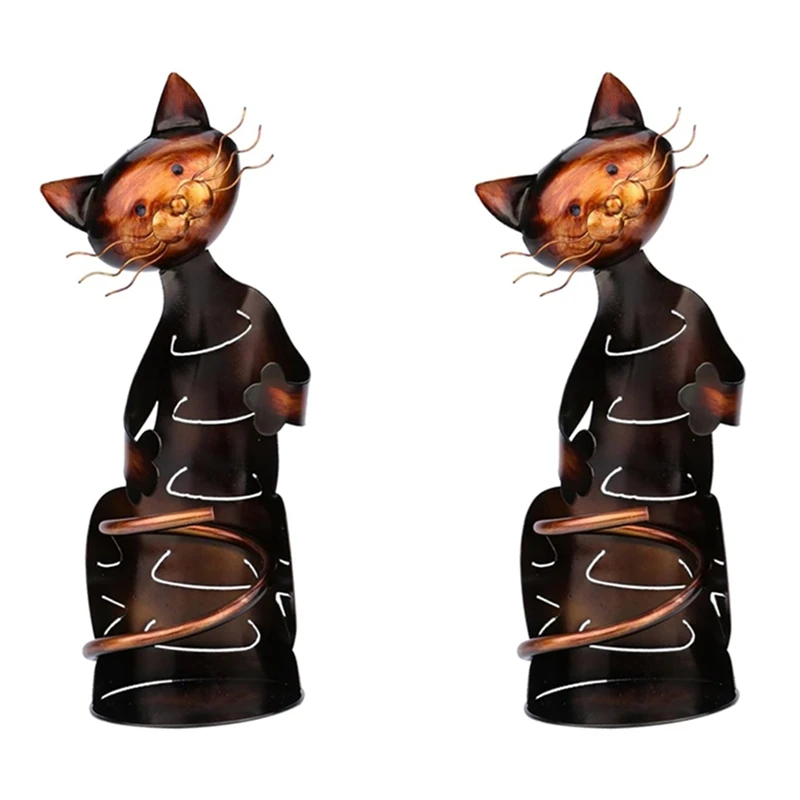 

2X Cat Wine Holder Rack Cat Shaped Wine Holder Stand Metal Decorative Cat Wine Bottle Holder Sculpture