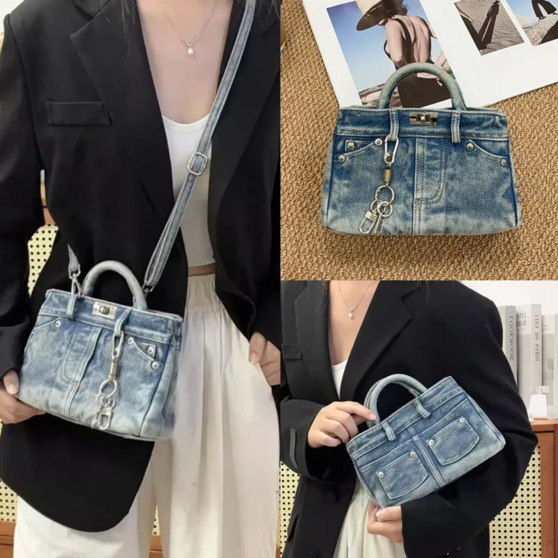 Denim Butot Handbag Y2K Cowboy Retro Vintage Washed Bag Single Shoulder Crossbody Bag Platinum Unisex A Buckle Wash Bag New