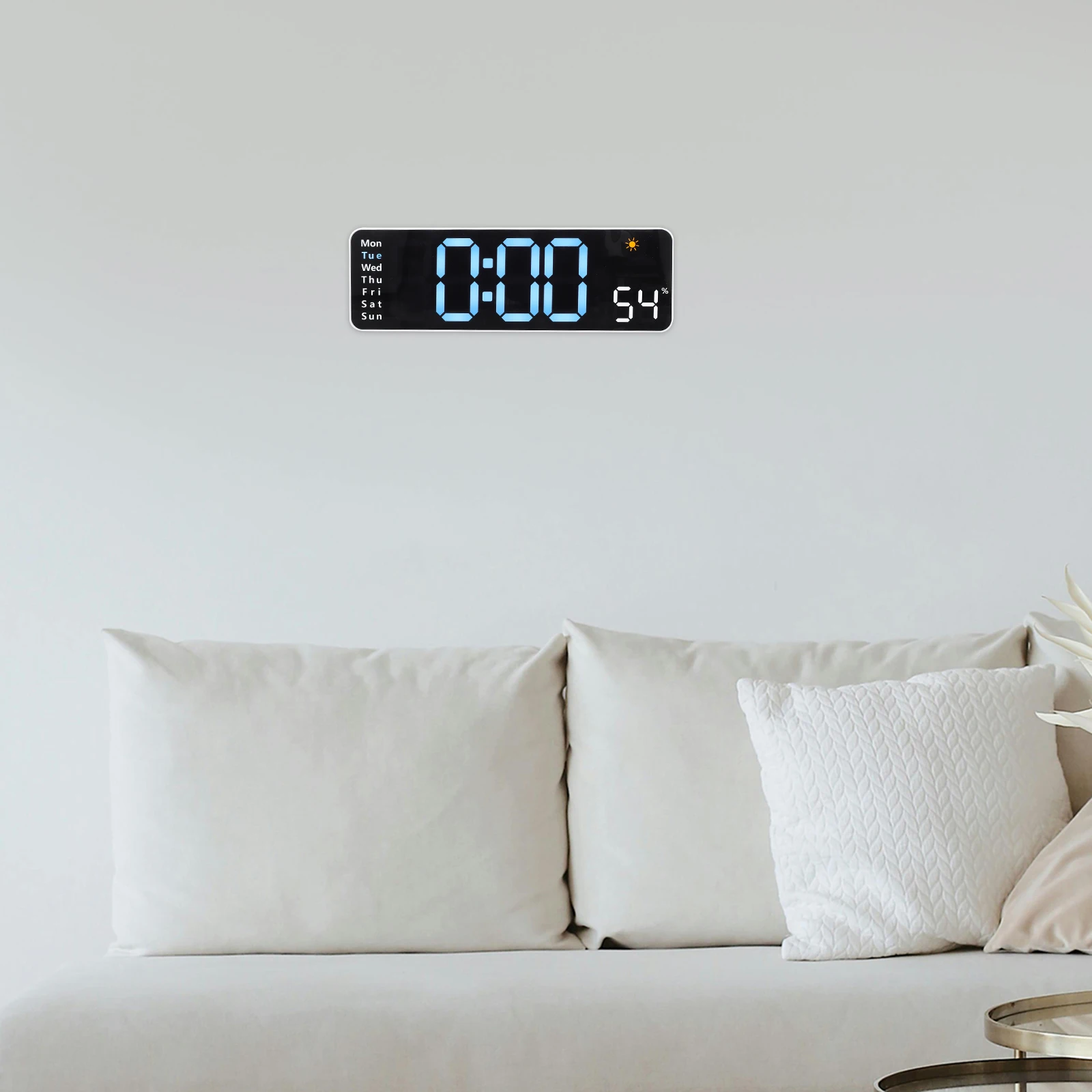 

LED Digital Wall White Shell Blue Light Colorful Temperature Display Alarm Remote Control Travel Large Display Desktop