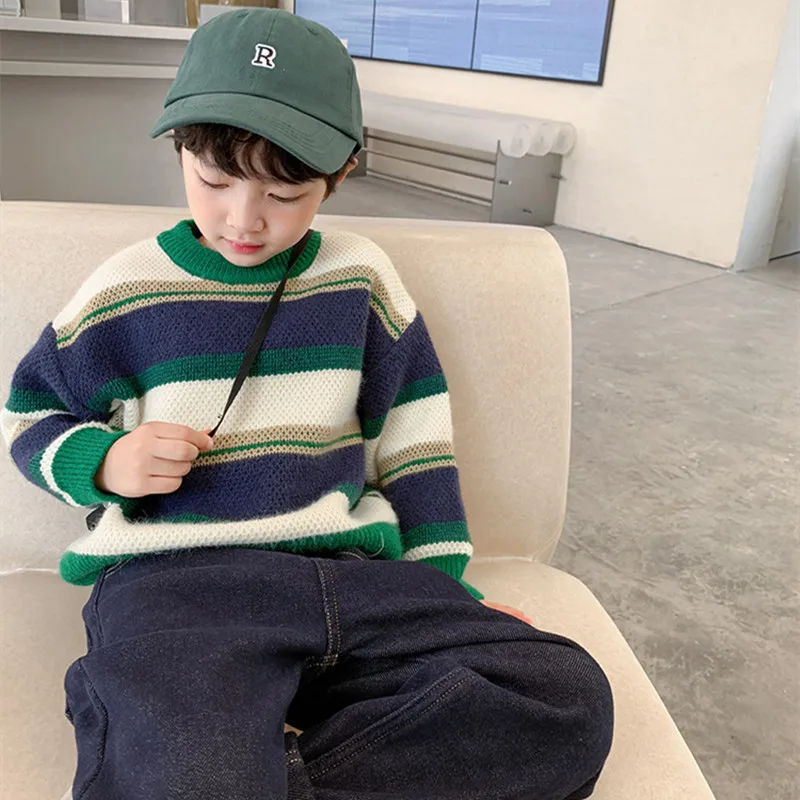 

Boys Sweater Cotton Outwear Tops 2022 Lovely Warm Thicken Velvet Winter Knitting Children's Clothing High Quality