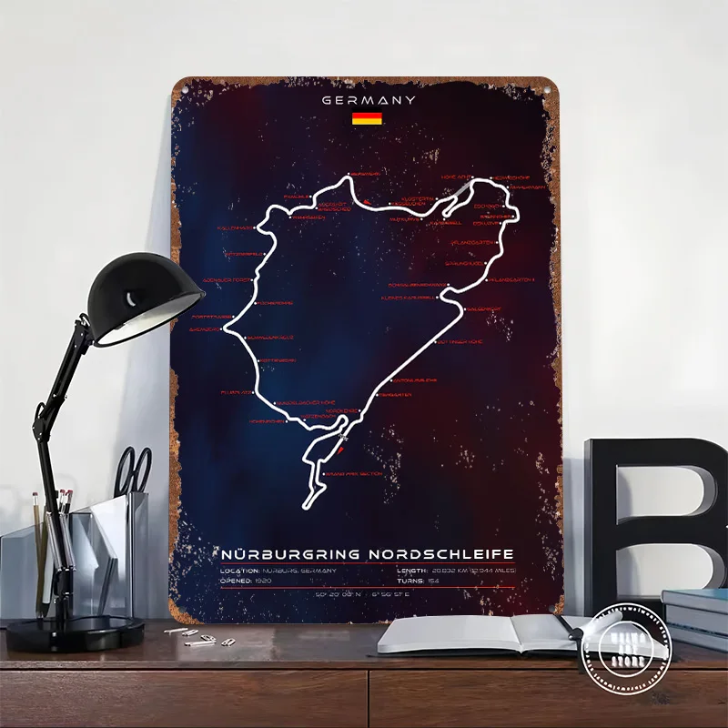 Nurburgring Circuit Printed Poster Customized Wall Art Retro Vintage Metal Tin Signs for Room Decoration Gaming Home Decor Items