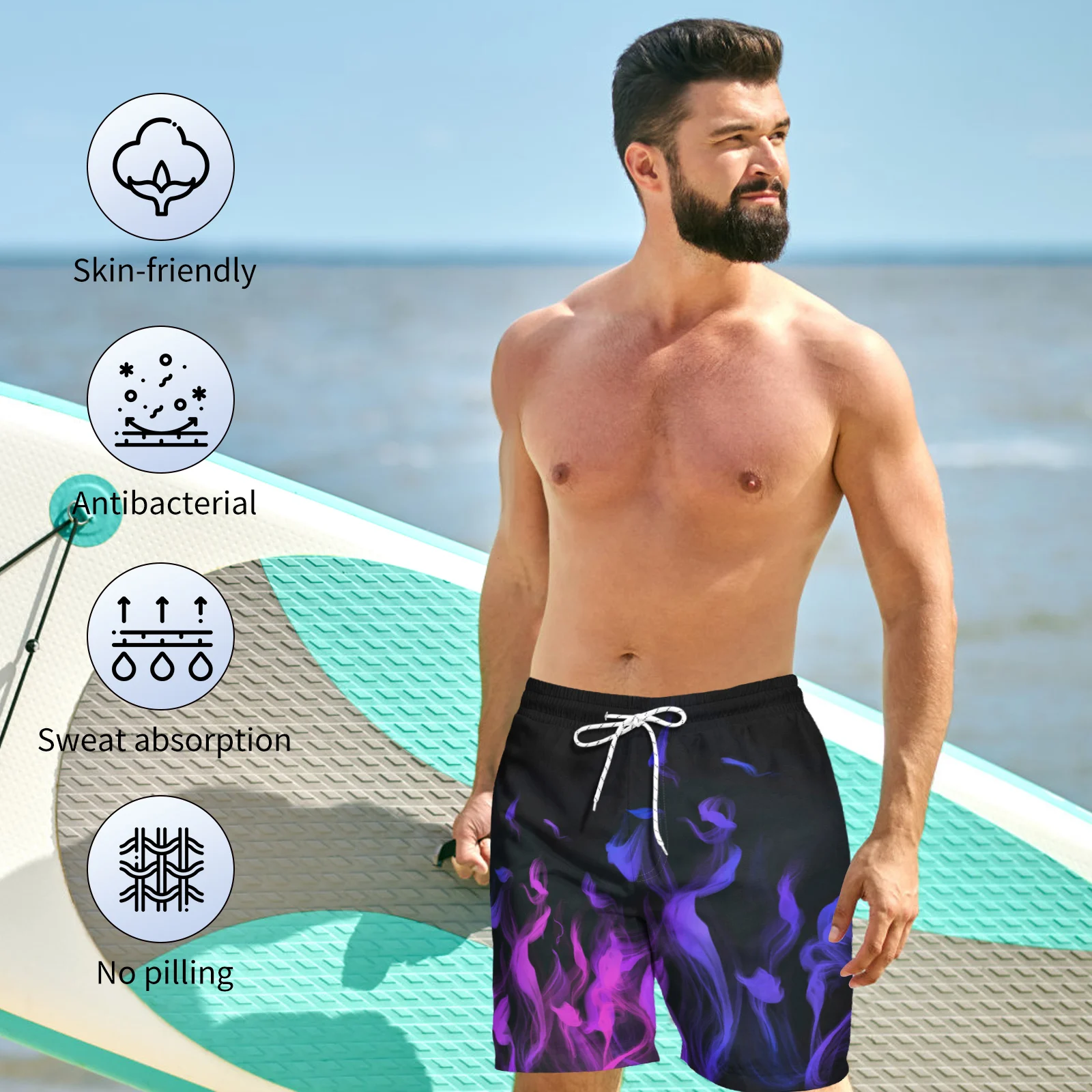 Clilsmap Mens Swim Trunks, Quick Dry Board Shorts with Pockets,Fire Breathable Fit Hawaii Beach Shorts Swimwear