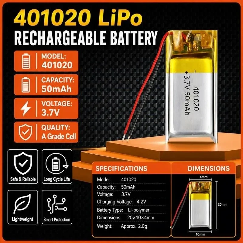 [New] 100pcs 401020/55mAh battery bluetooth headset mouse locator 3.7V polymer lithium battery energy storage upgrade