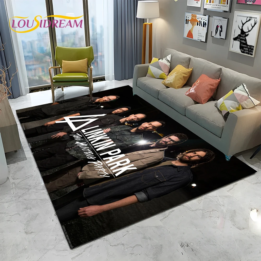 3D Retro Rock Band L-Linkin Park Logo Carpet Rug for Home Living Room Bedroom Sofa Doormat Decor,kid Area Rug Non-slip Floor Mat