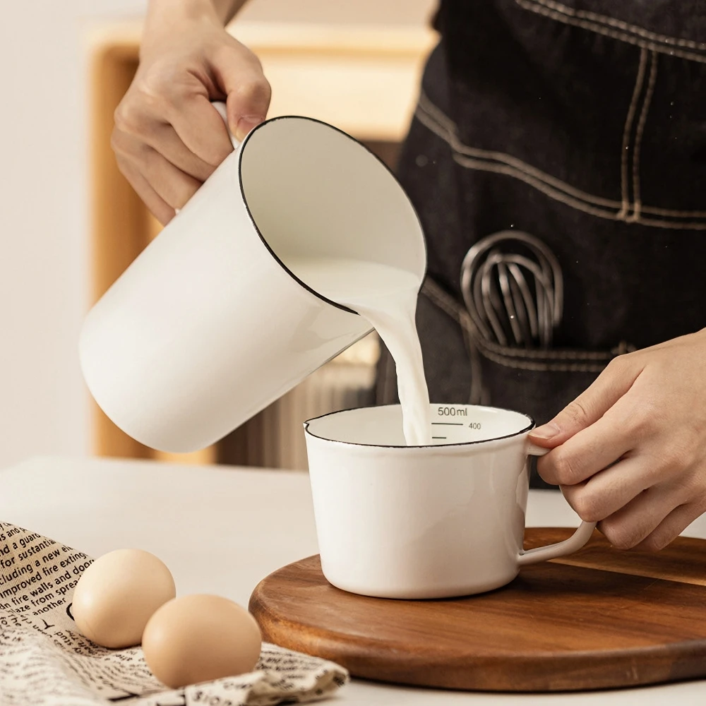 500ml/1000ml Enamel Measuring Cup With Scale Heatable Measuring Mug For Kitchen Baking Cooking