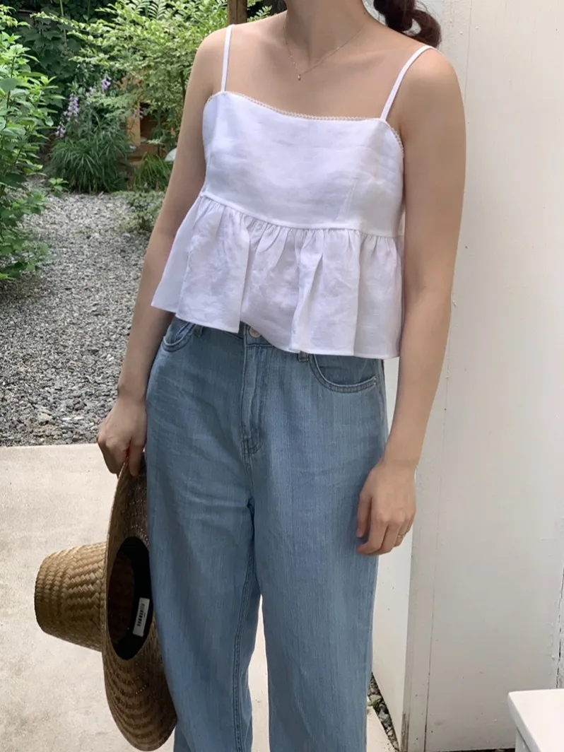 سترة صيفية أنيقة كسول Vaion Sle Bal كشكش فضفاضة بحمالات سترة نسائية كاجوال قابلة للتنفس