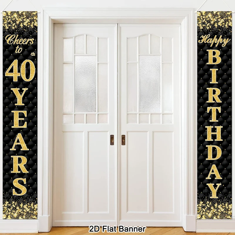 Türbanner zum 18./30./40./50./60. Geburtstag, 30x180cm, Schwarz-Gold, Polyester, Hängedekoration, „Cheers to Years“, Veranda-Schilder für Erwachsenen-Geburtstage – Detail 4