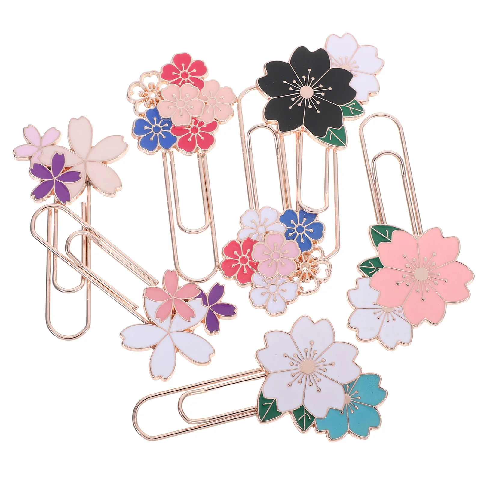 

7pcs Creative Bookmarks Cherry Blossom Pink Metal Page Holder Clips For Books Journals Organizers Bookmark Clamp Floral