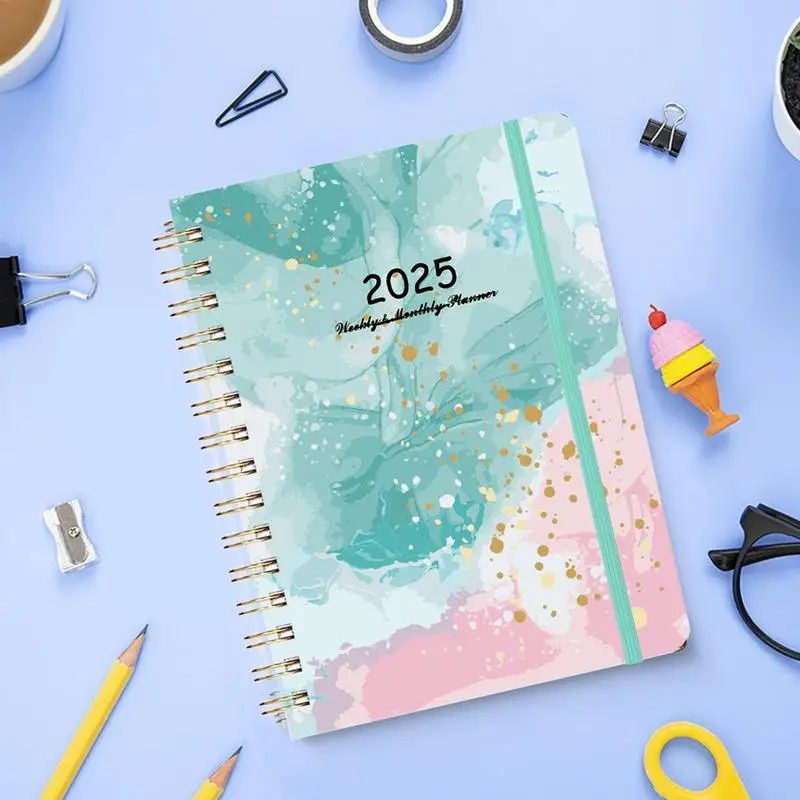 Coil Schedule Weekly Planner Notebook com design elegante capa, ferramenta de planejamento para estudo, notas de trabalho, Homework and Agenda, 2025