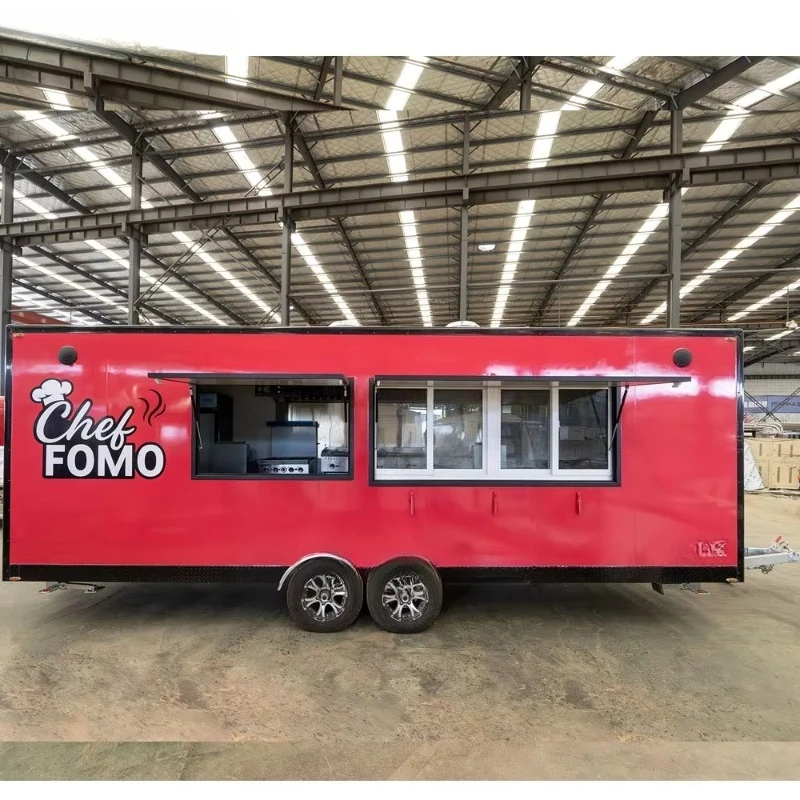 Commercial Mobile Food Trailer & Truck with Fiberglass & Aluminum Construction Vendor Setup Ice Storage 4-Wheel Easy Assembly