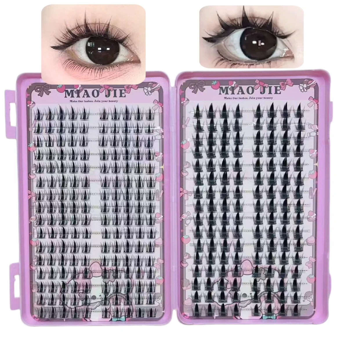 MAIOJIE Manga Wimpercluster Sharp 320 stuks Slanke Koreaanse make-up wimpercluster, Aziatische stijl wimpers herbruikbaar, voor beginners