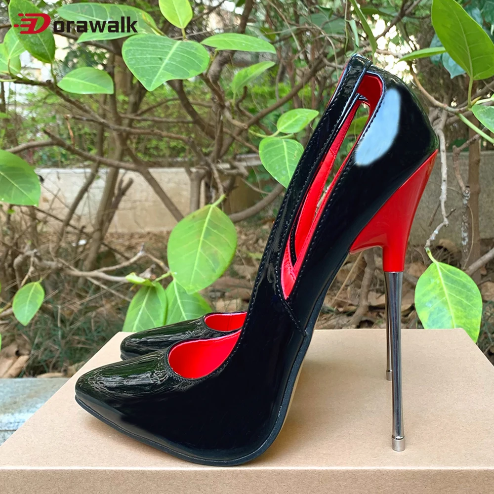 2024 Hot 16cm Pumps Extreme High Heels Shiny Black Sexy Fetish Stilettos Red Inside Drag Queen Model Man Unisex Customize Shoes