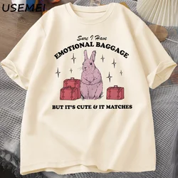 Sure I Have Emotional Baggage Funny Mental Health T Shirts Women Men Vintage Rabbit Tee Shirt Summer Short Sleeve Graphic Tees