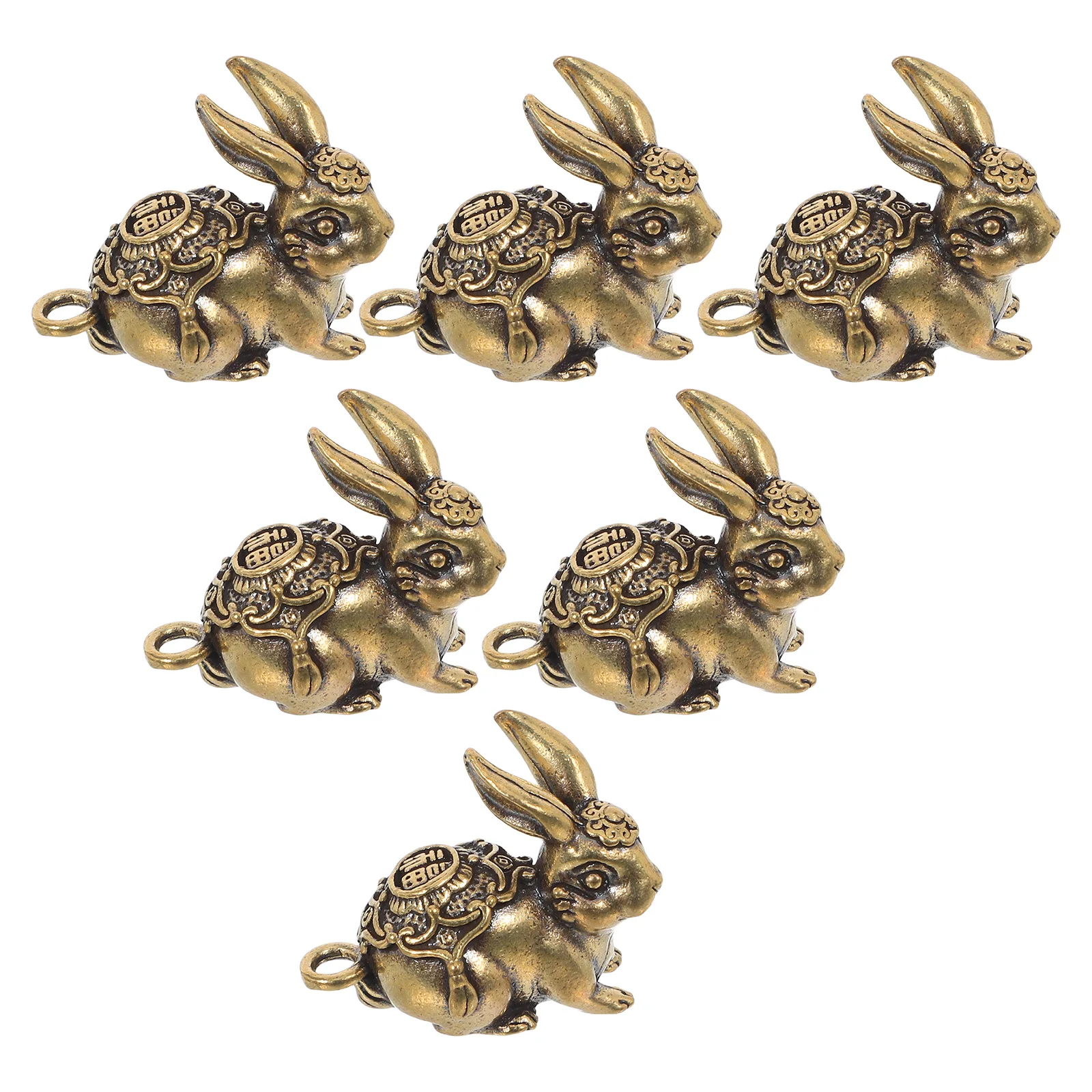 

6 Pcs Brass Rabbit Pendant Keychain Animal Figurines Bunny Car Rings Craft Decorate Charm