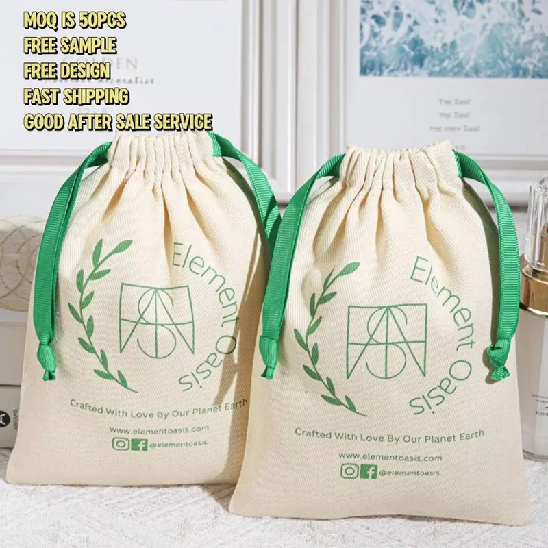 

eco-friendly drawstring cotton twill gift bag Custom Logo Ribbon Luxury Jewelry Pouch Perfume Beautiful Makeup Packaging