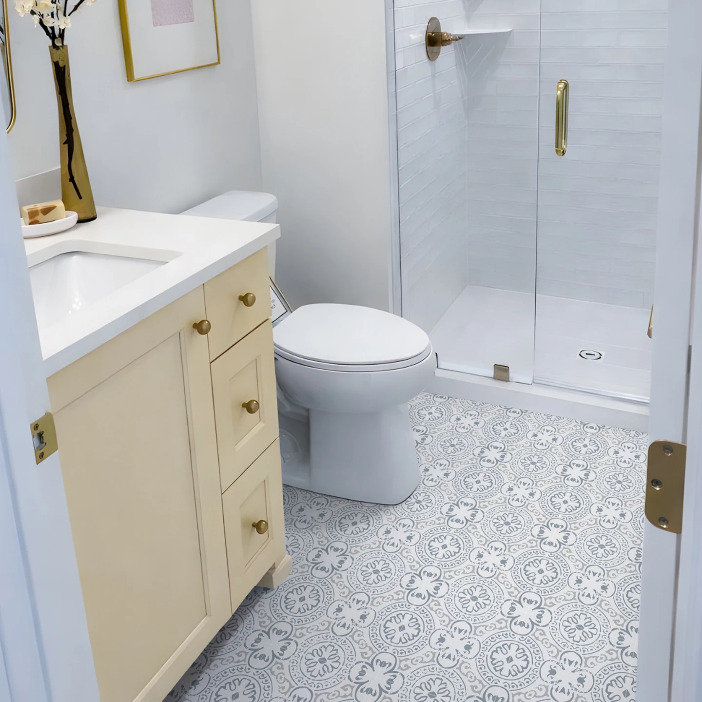 Vinyl Floor Tiles Peel and Stick Waterproof,  Non Slip Bathroom Kitchen Floor Sticker Removable Self Adhesive, 20x20cm