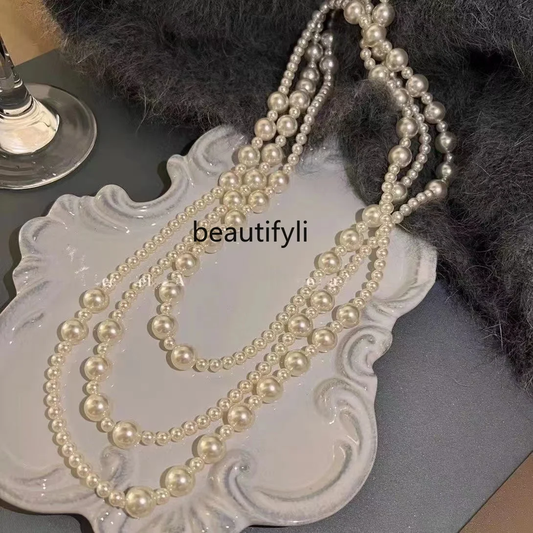 

Hepburn Style Long Twin Pearl Necklace Women's Sweater Chain Elegant High Sense Light Luxury Minority