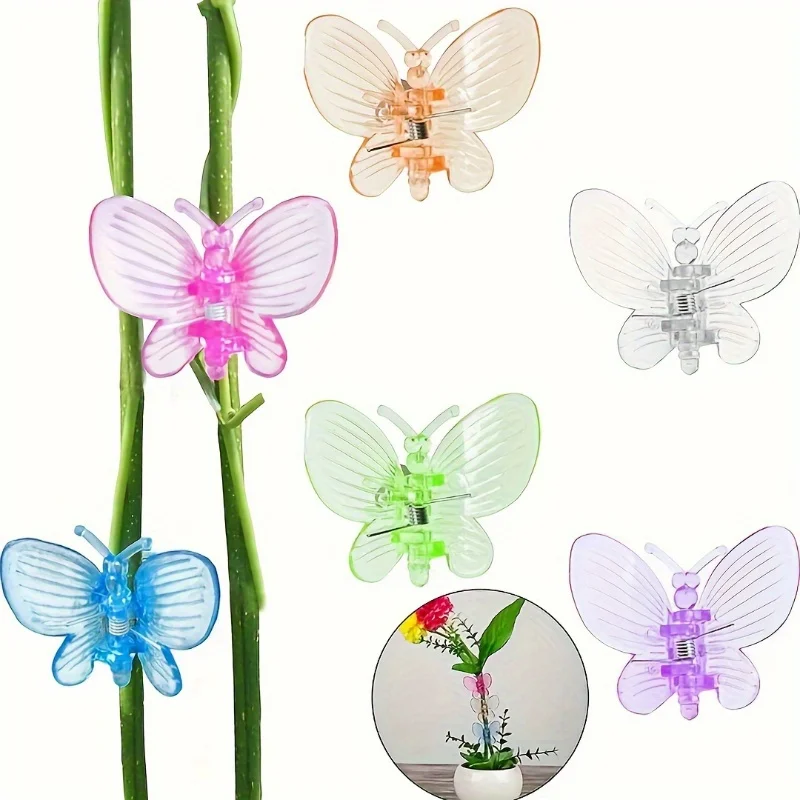 Mixed-color Orchid Butterfly Clips: Plastic and Resin Support Clips for Plants and Vines
