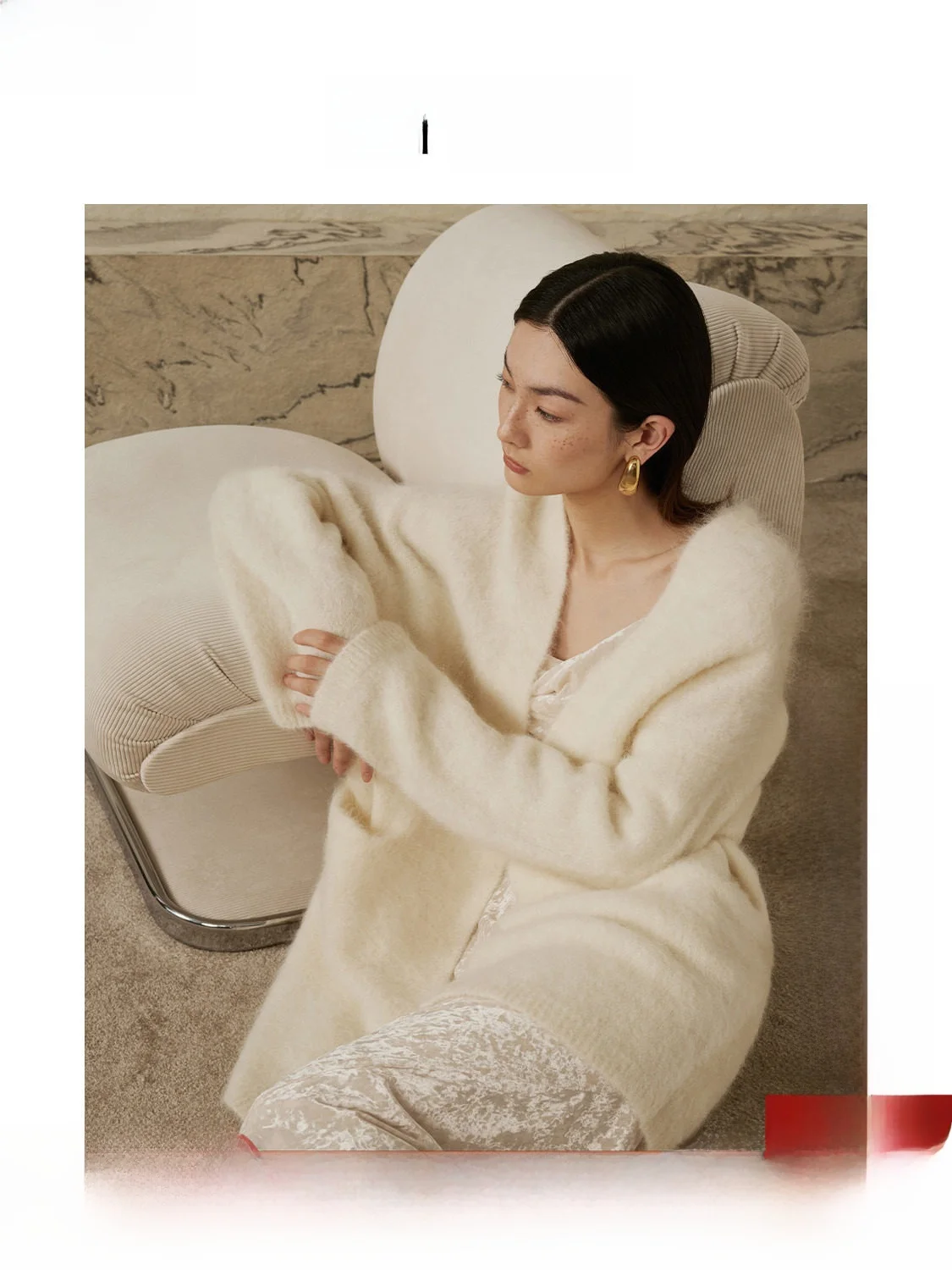 

ZhiZhi Long Sve Knitted Cardigan Women's Early Spring High-End Feeling Plum Yellow Rain Camel Hair Coat Simple Commute Sle