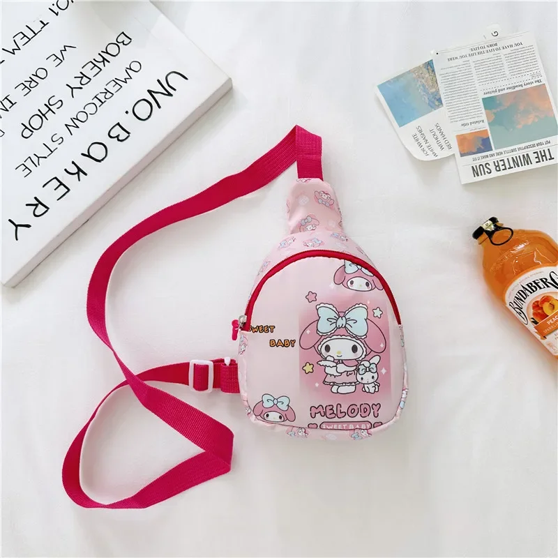 حقيبة صدر Cinnamoroll & Kuromi، حقيبة كتف كرتونية، حقيبة صدر خفيفة، حقيبة تخزين عصرية محمولة، محفظة للعملات المعدنية، حقيبة الهاتف المحمول