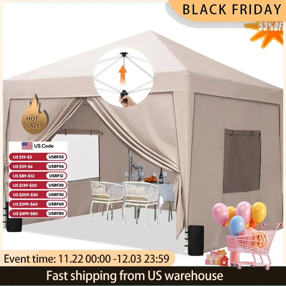 8x8 Pop-Up Canopy Tent with Sidewall & Roller Shutter Ventilation Window, Outdoor Gazebo Closed Waterproof, Bonus 4 Sandbags