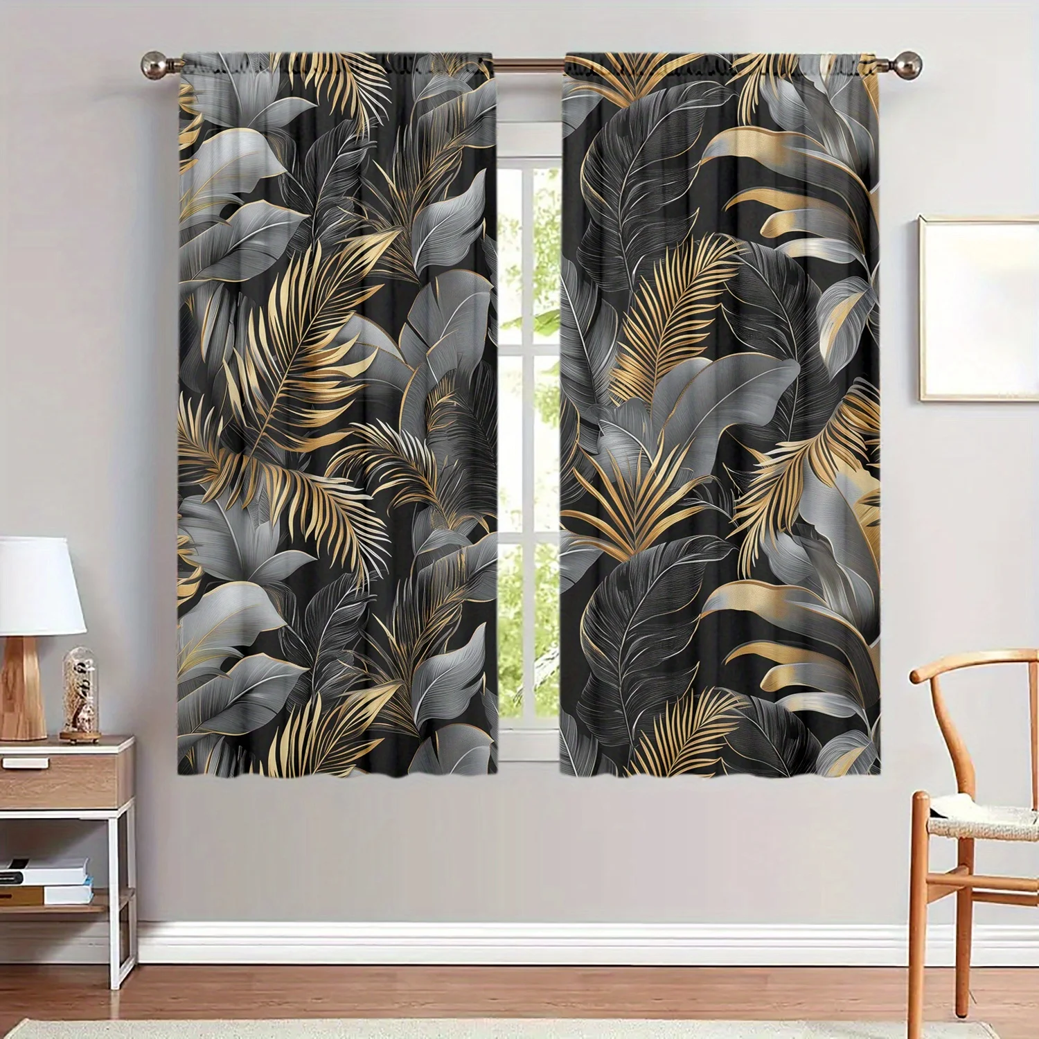 Blackout Tropical Leaf Curtains for Window Day Night Polyester Curtain Panels Luxury Living Room Decor Privacy Block Light