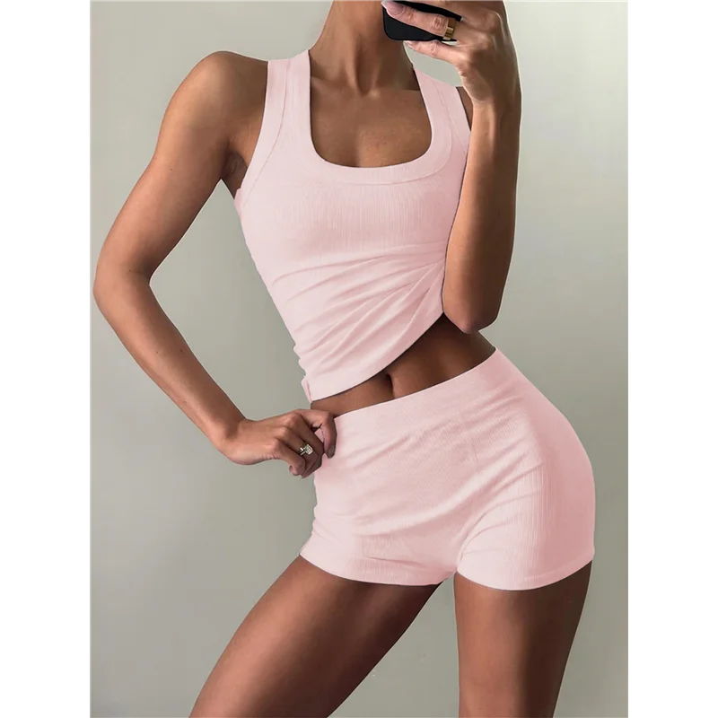 ABRT-Women's Slim Fit Sports Shorts Set Sleeveless Top And Shorts