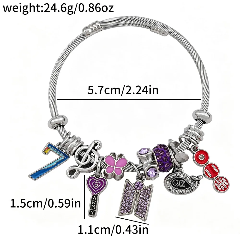 Charm Pendant Beaded Bracelet with Rhinestone Snake Chain